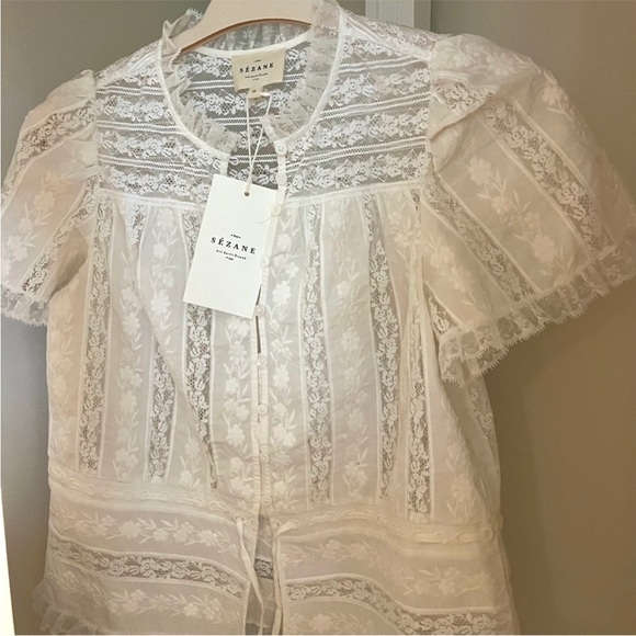 Sezane shenali White Lace Blouse NWT - Picture 3 of 5